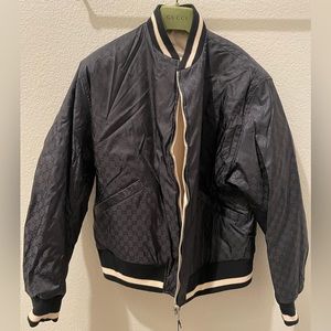 Gucci GG Jacquard Reversible Bomber Jacket, Black, Size: 50 New with Tags